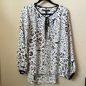 WHBM Mixed Animal Print Tassel Blouse
